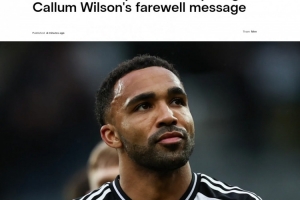 纽卡官方：33岁的英格兰前锋卡勒姆-威尔逊合同到期离队